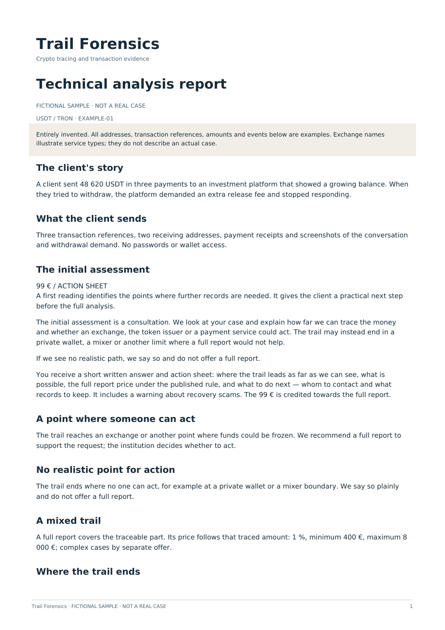 First page of the example report